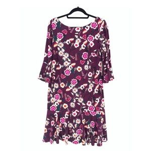 Eliza J Womens Size 14 Bell Sleeve Sheath Dress Jersey Floral Print Wine NEW